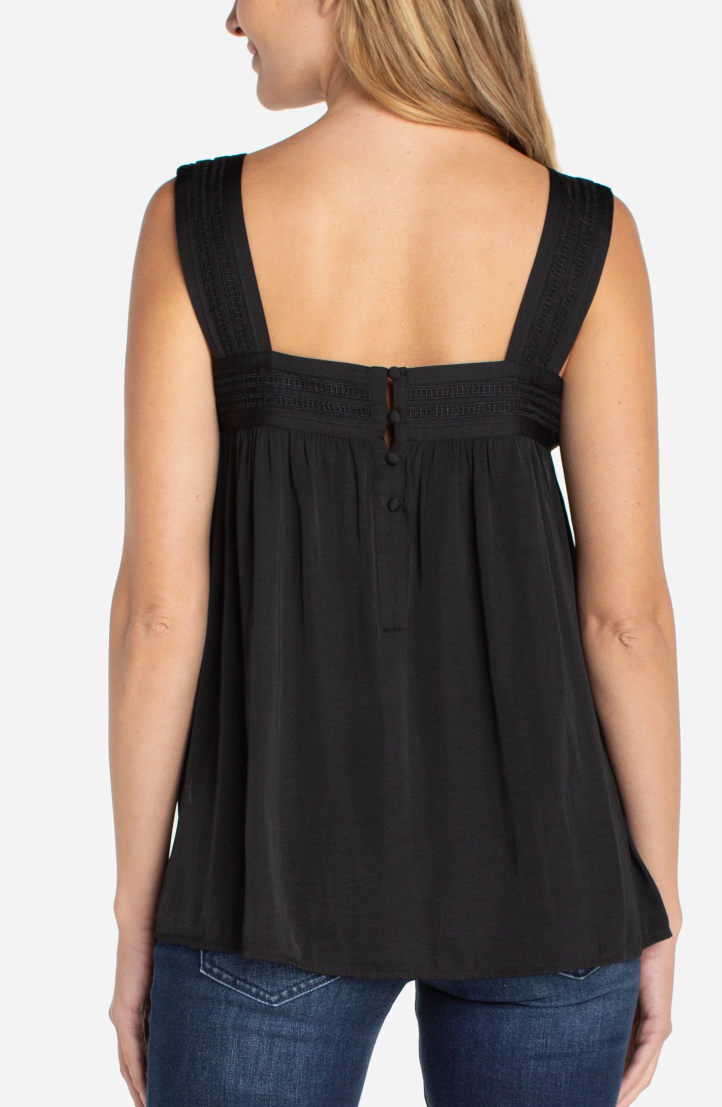 Sleeveless Woven Blouse with Pintuck Straps