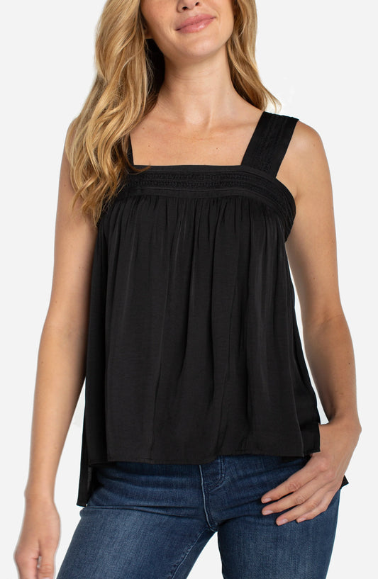 Sleeveless Woven Blouse with Pintuck Straps