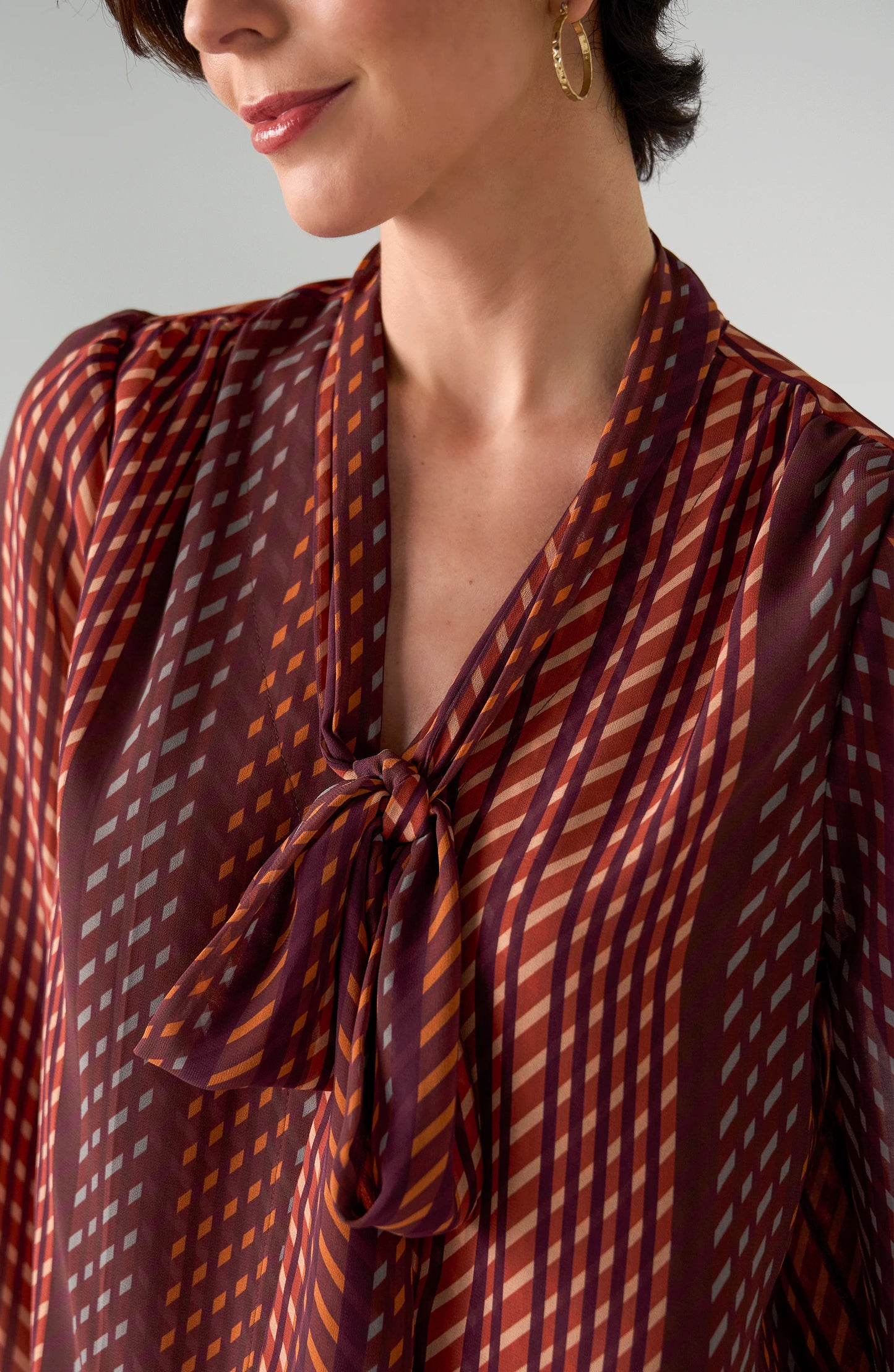Fall Woven Blouse with Neck Tie