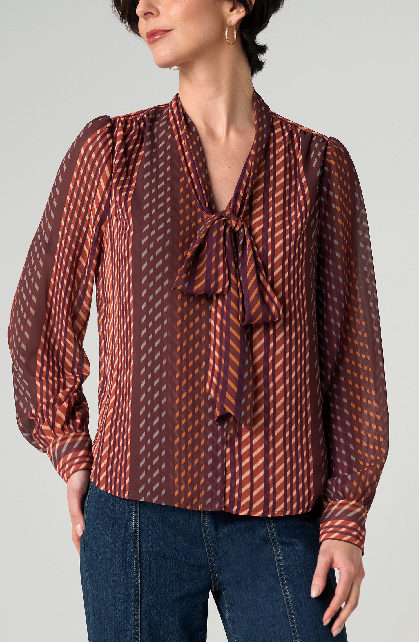Fall Woven Blouse with Neck Tie