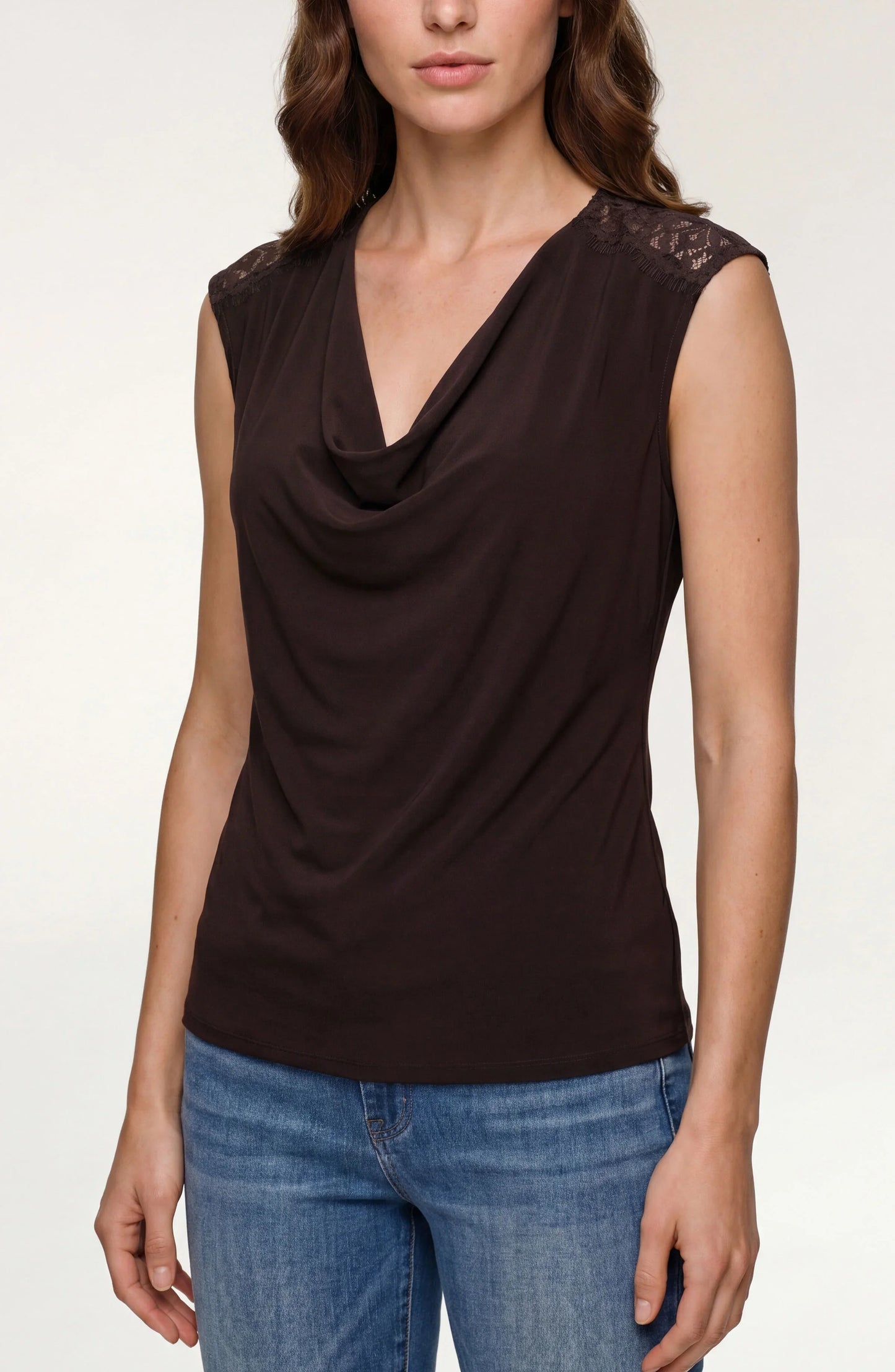 Drape Neck Sleeveless Knit Top