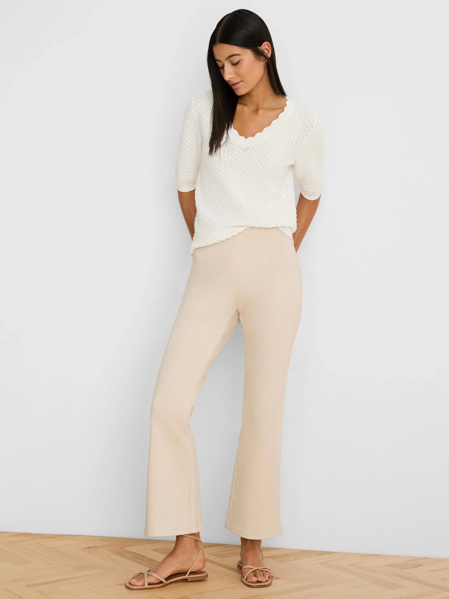 Scallop Textured White Sweater