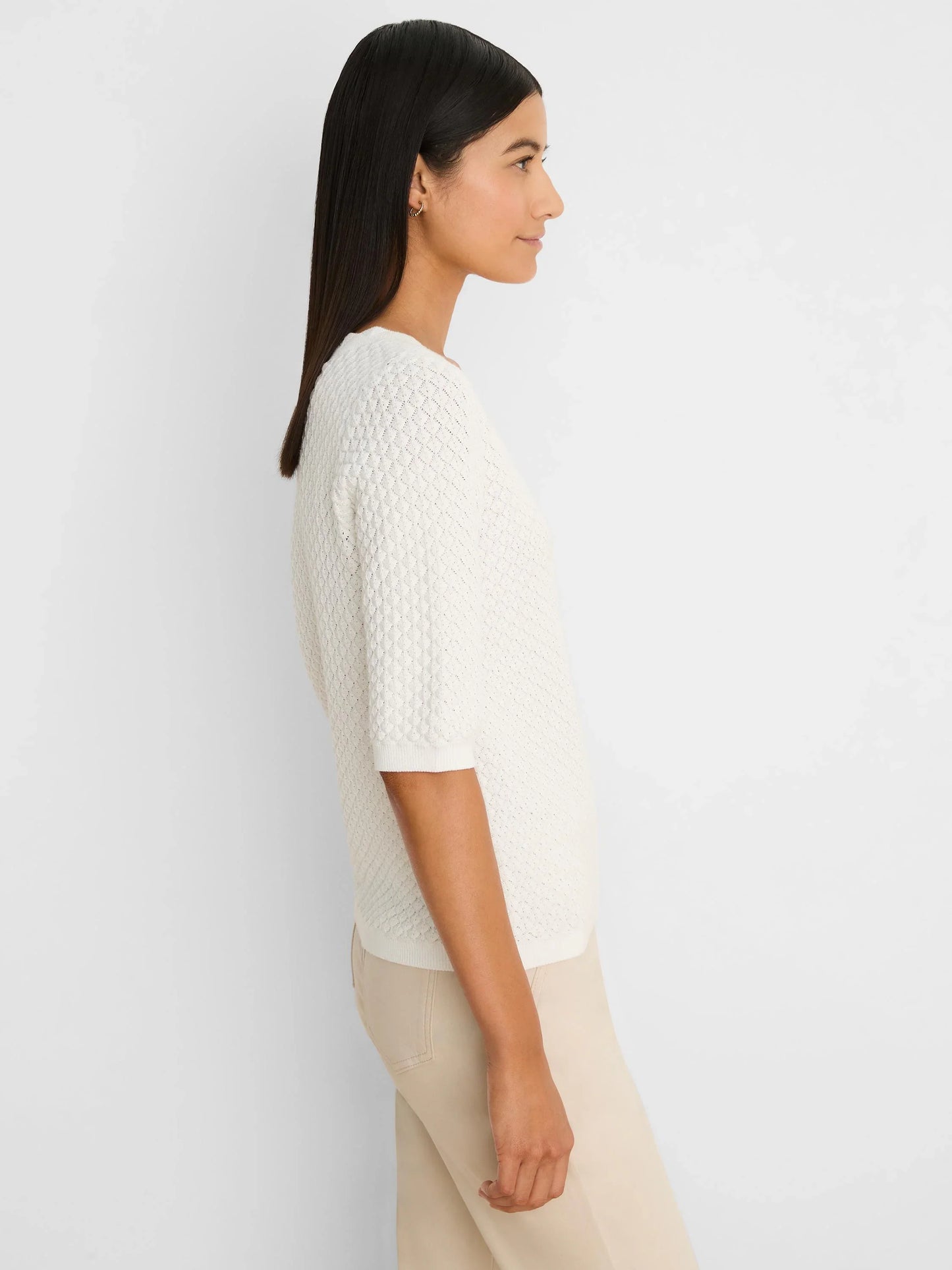 Scallop Textured White Sweater