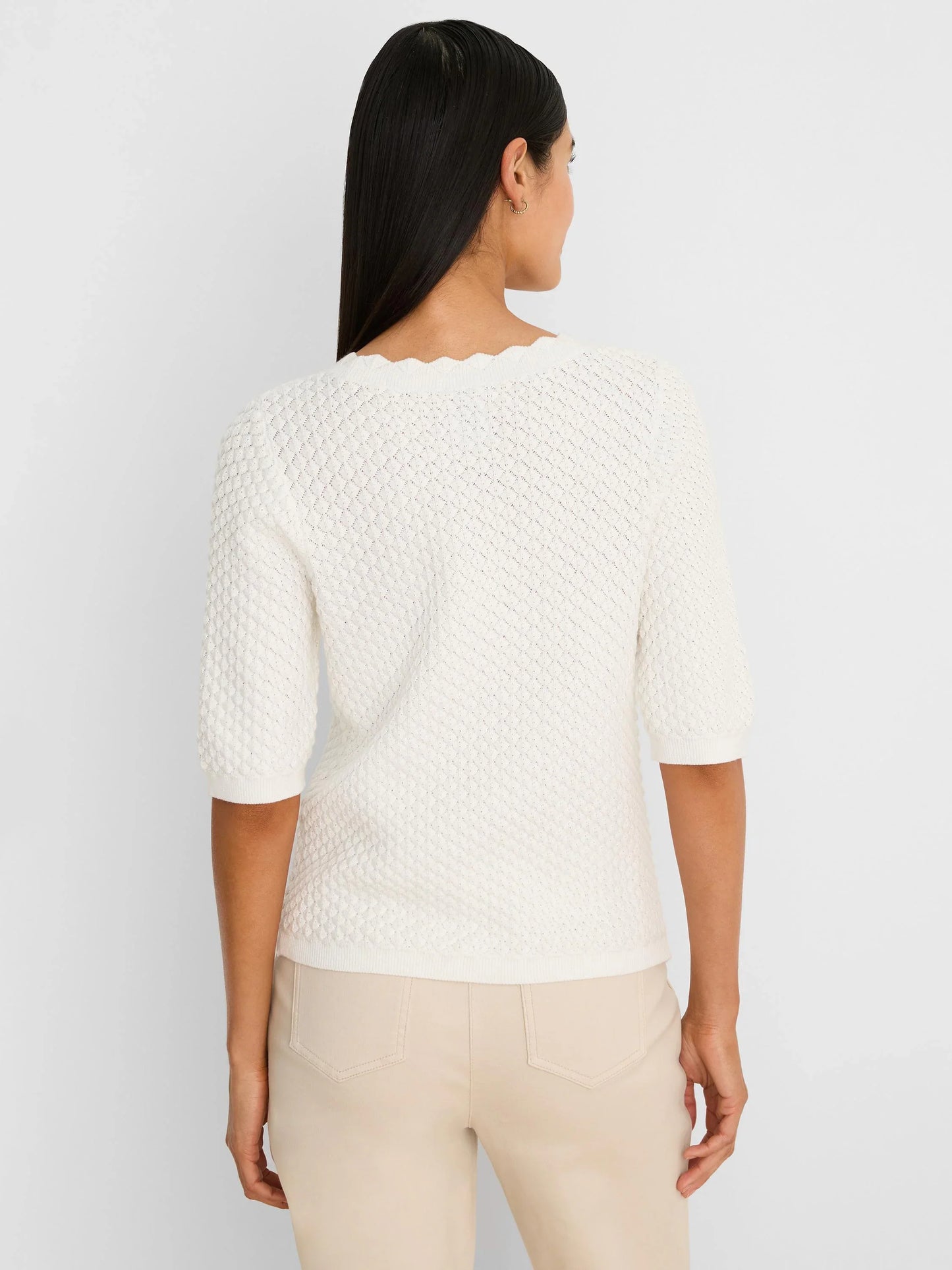 Scallop Textured White Sweater