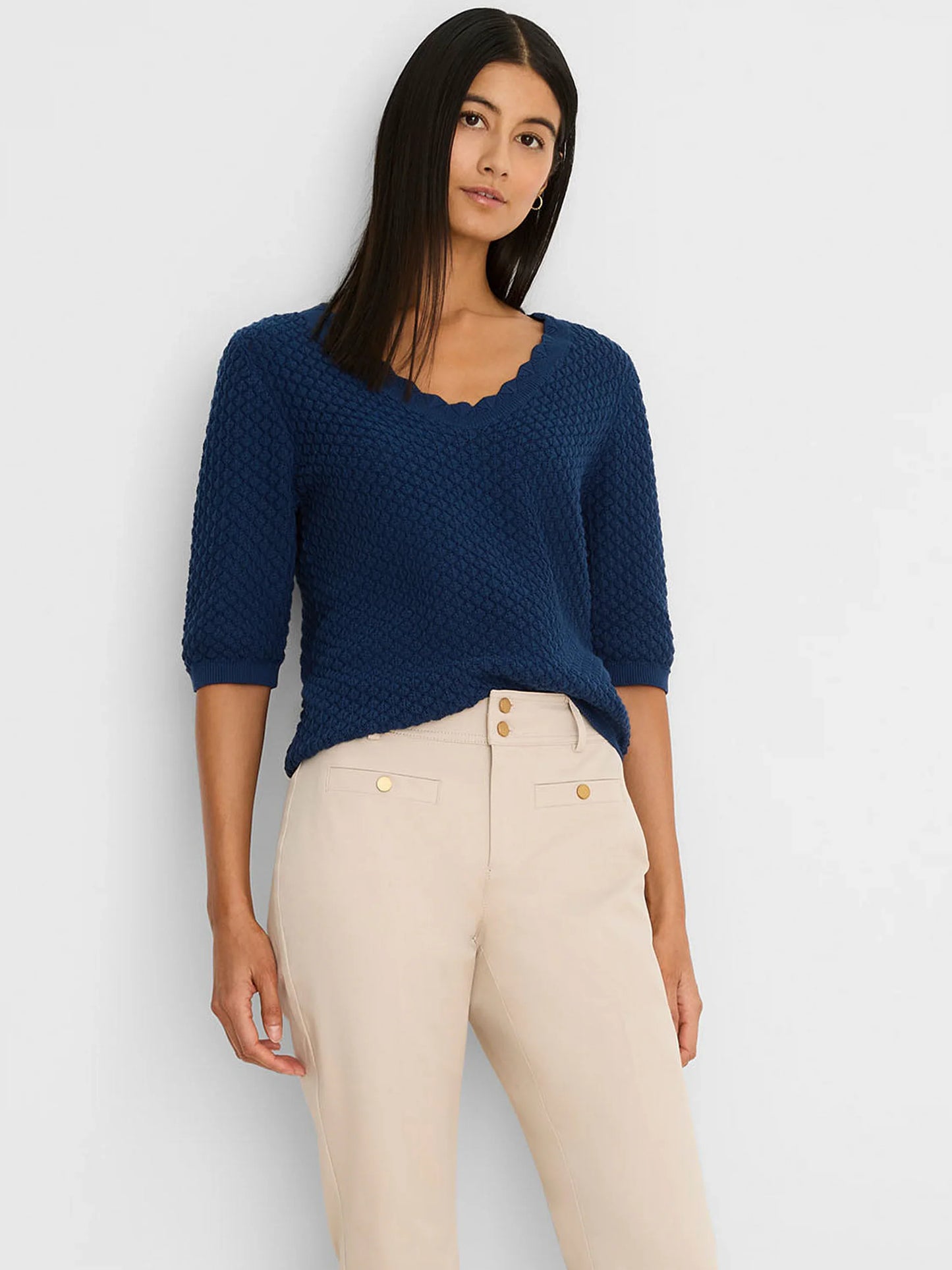 Navy Scallop Textured Sweater