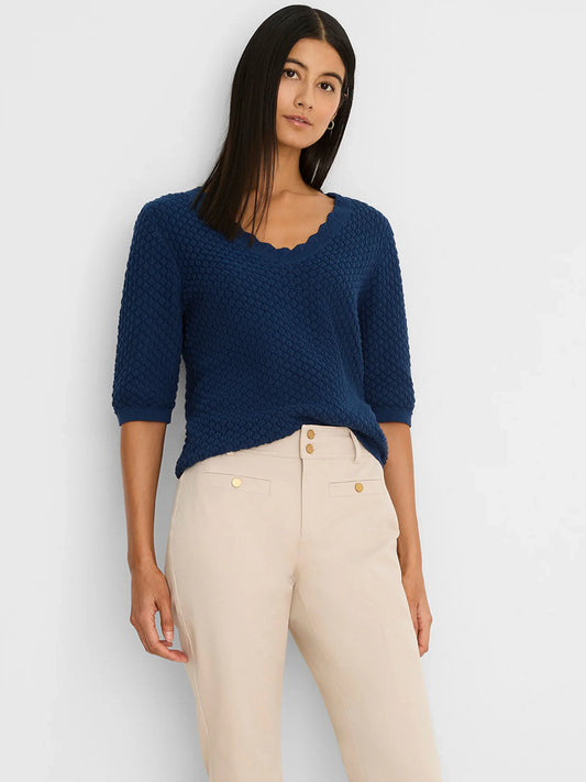 Navy Scallop Textured Sweater