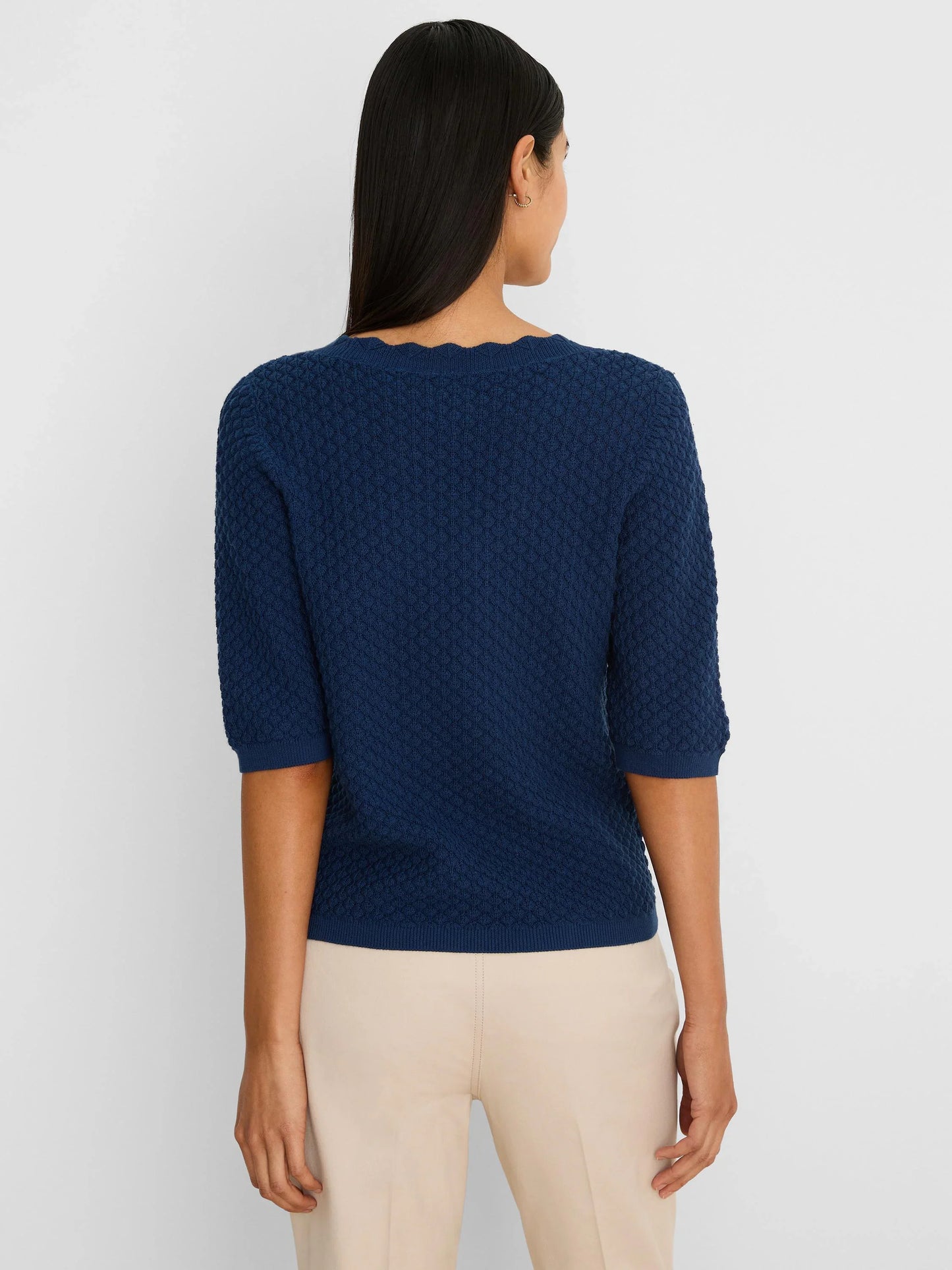 Navy Scallop Textured Sweater