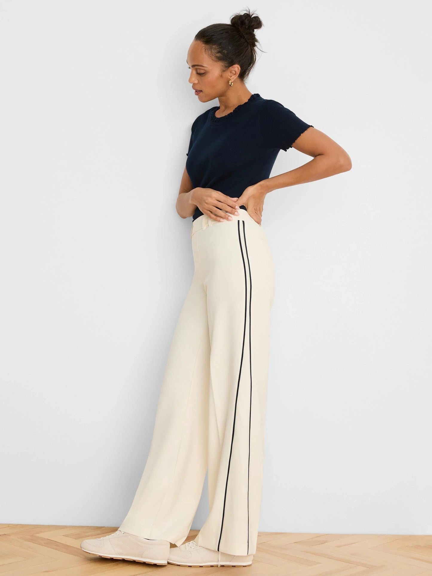 Piped Wide Leg Pants
