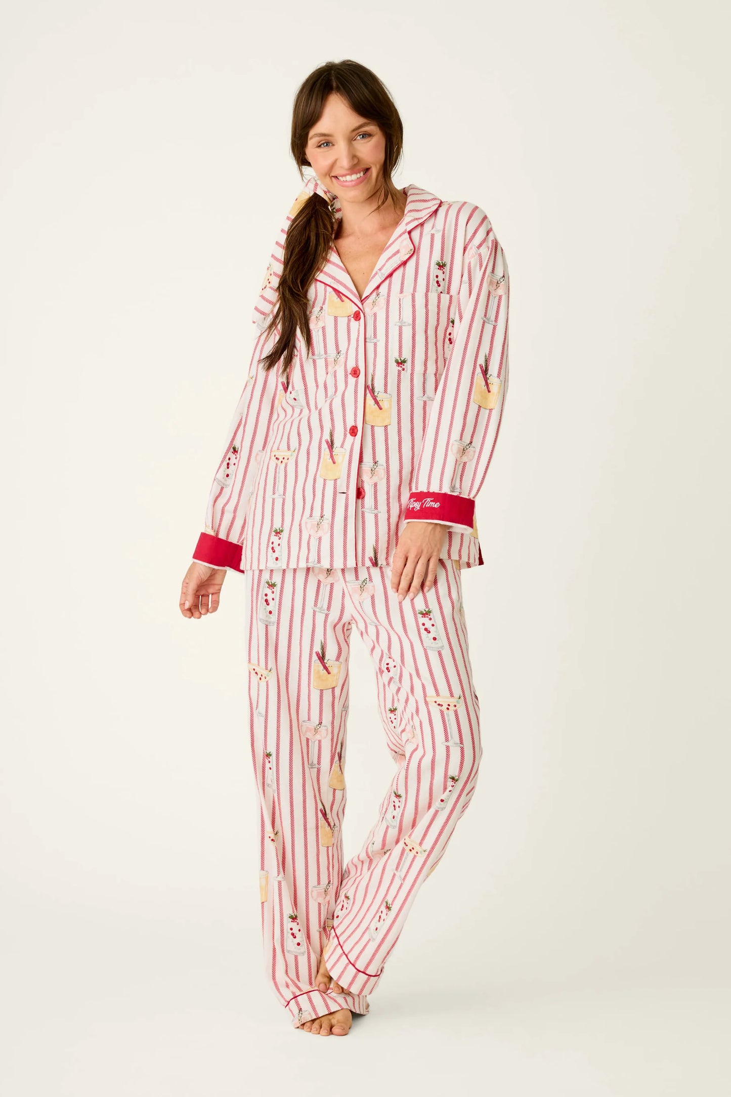 Martinis & Mistletoe Cocktail Print Flannel 3-Piece PJ Set