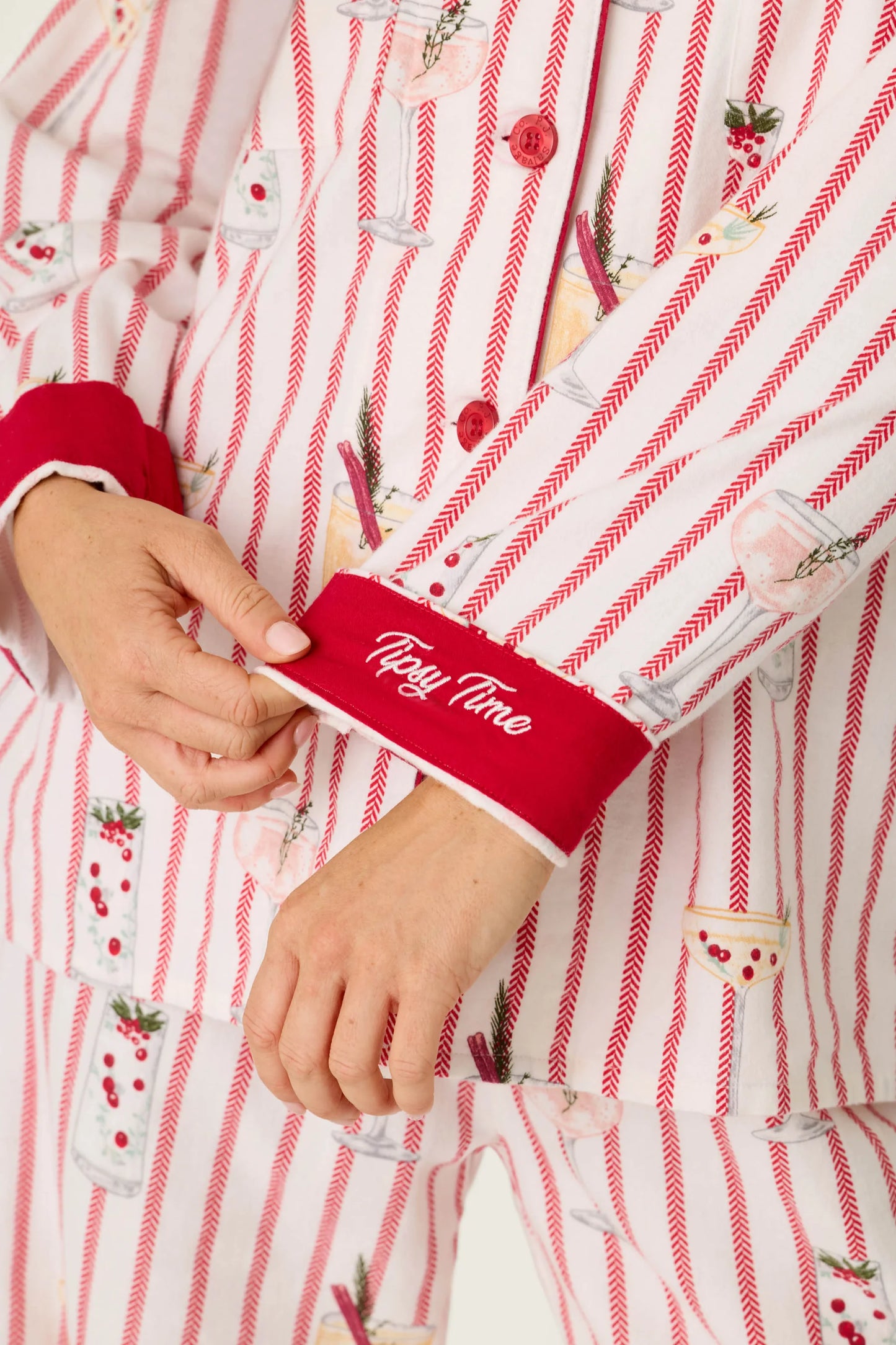 Martinis & Mistletoe Cocktail Print Flannel 3-Piece PJ Set
