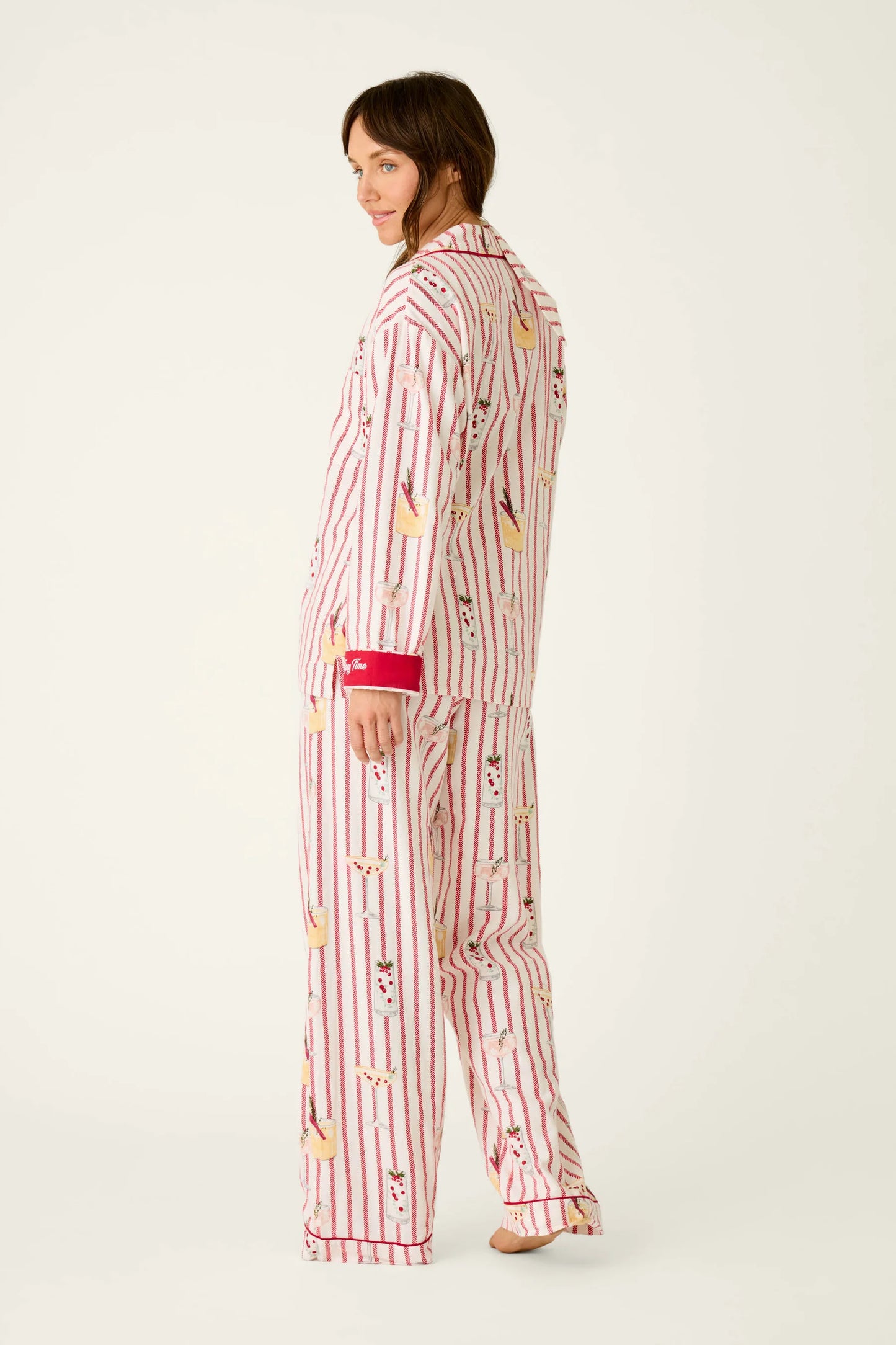 Martinis & Mistletoe Cocktail Print Flannel 3-Piece PJ Set