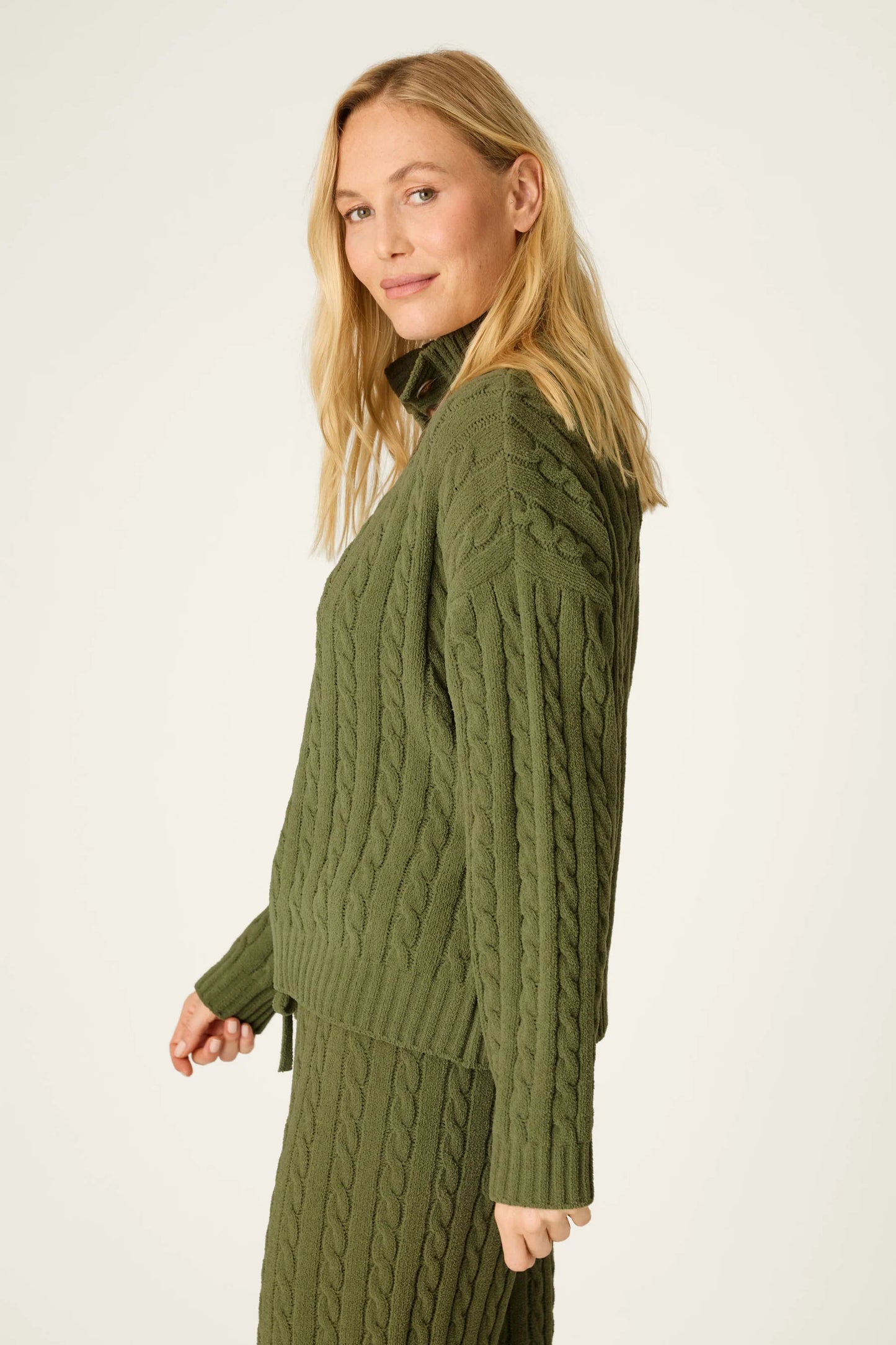 Olive Chenille Cable Knit Pullover