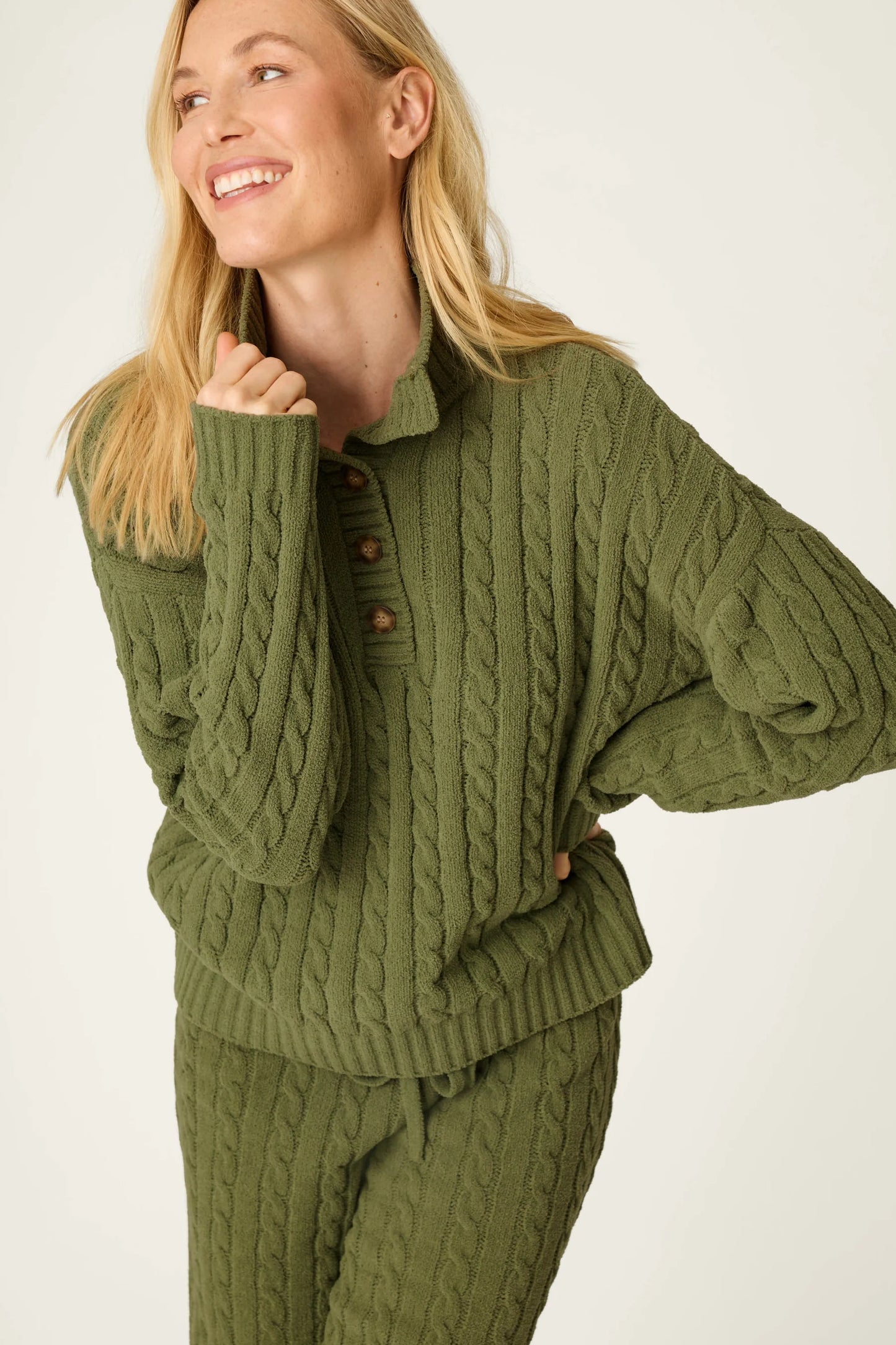 Olive Chenille Cable Knit Pullover