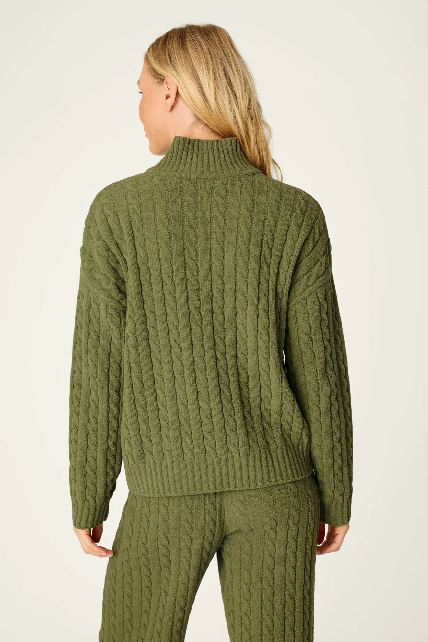 Olive Chenille Cable Knit Pullover