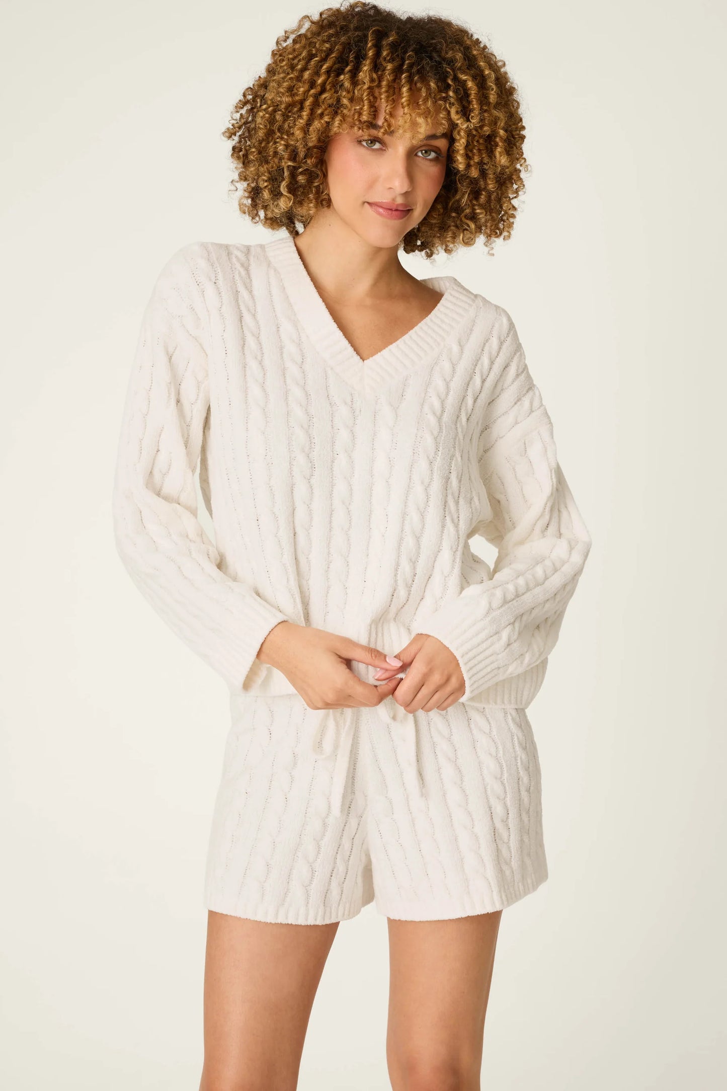 Ivory Chenille Cable Knit Sweater