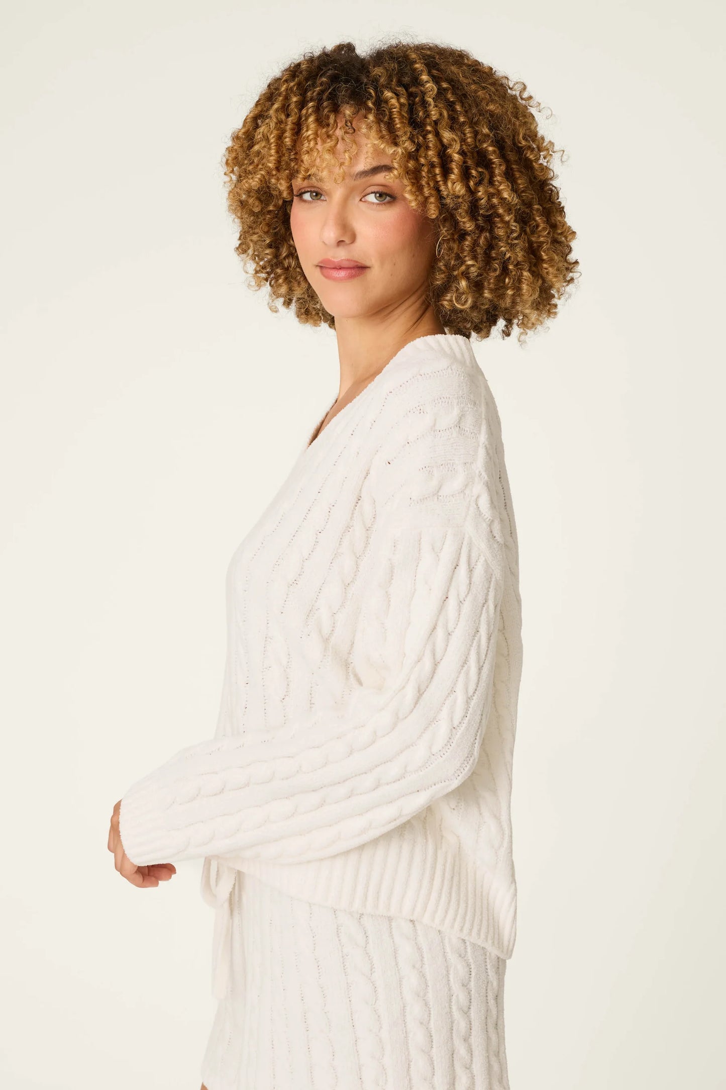Ivory Chenille Cable Knit Sweater