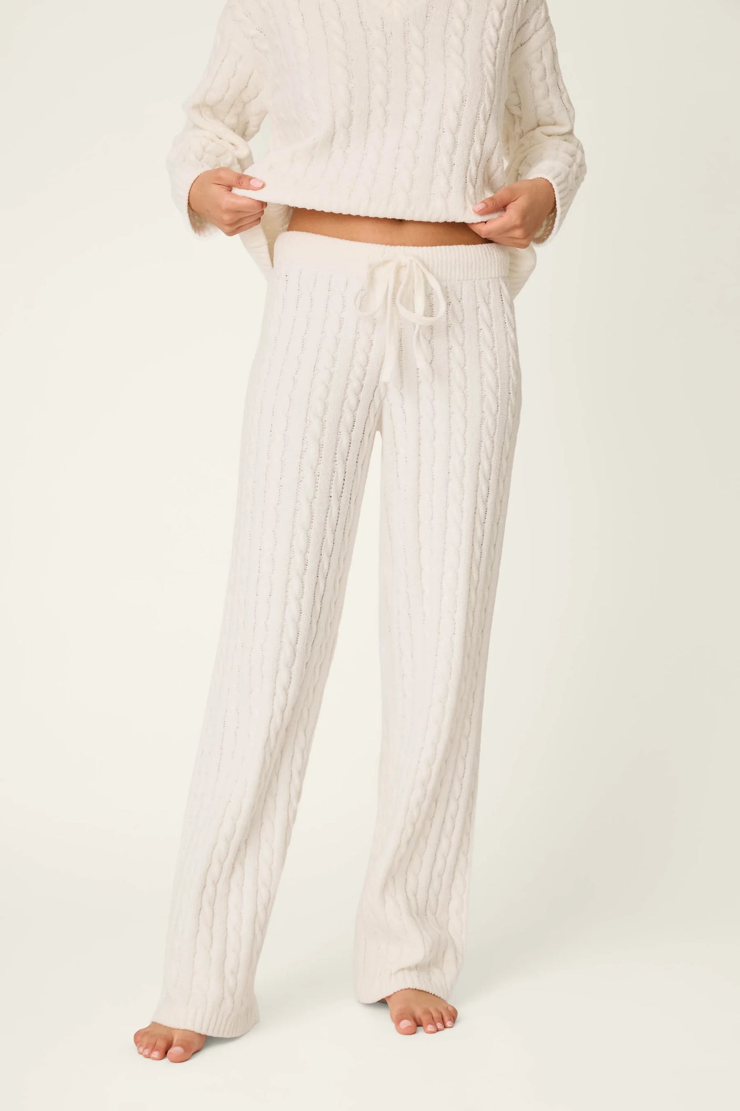 Ivory Cable Knit Chenille Pants