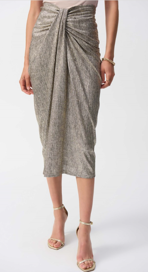 Foiled Knit Draped Pencil Skirt