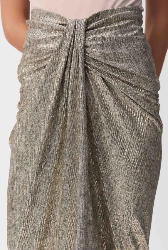 Foiled Knit Draped Pencil Skirt