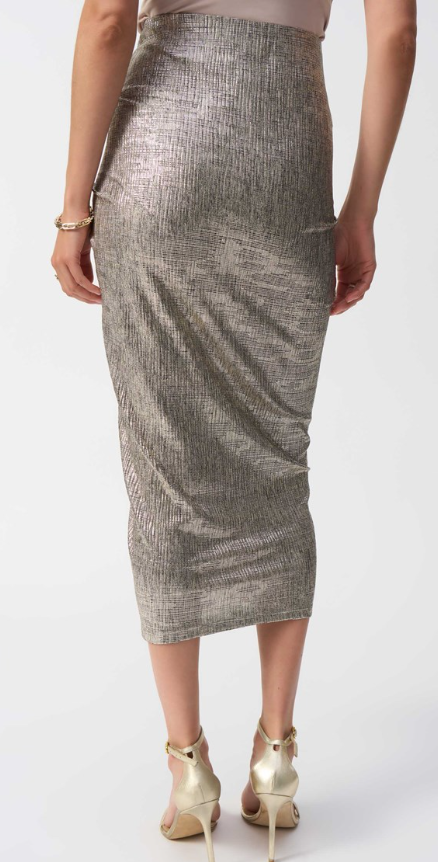 Foiled Knit Draped Pencil Skirt