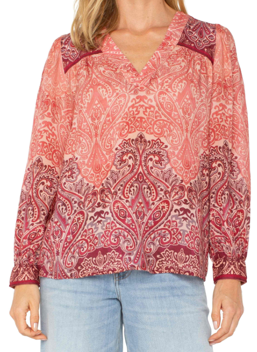V Neck Popover Woven Blouse