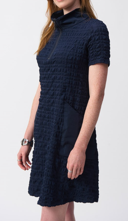 Navy Jacquard A-Line Dress