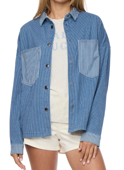 Railroad Stripe Long Sleeve Shacket