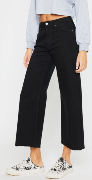 Black Wide Leg Cropped Jeans