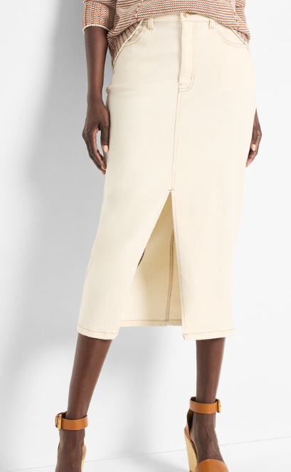 Front Slit Denim Midi Skirt