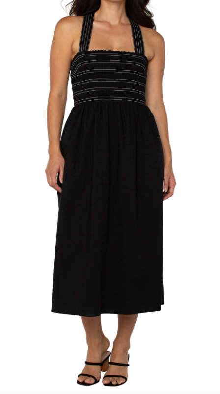 Smocked Sleeveless Midi Dress