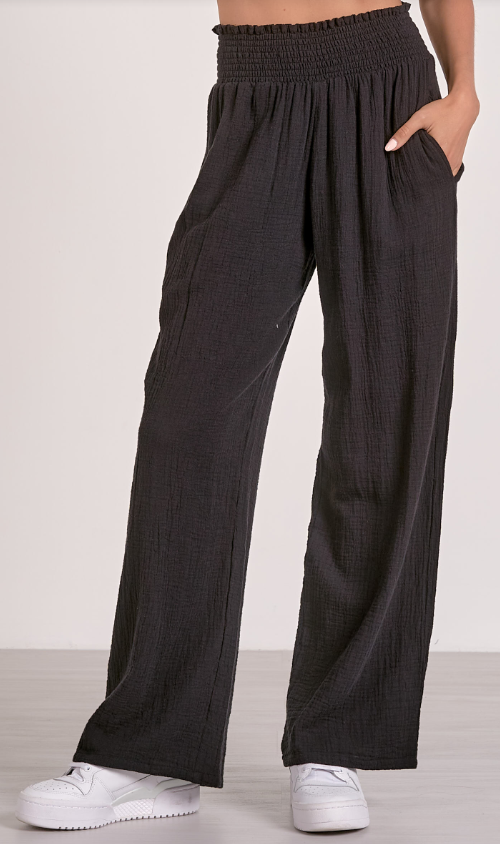 Smocked Waist Wide Leg Pants