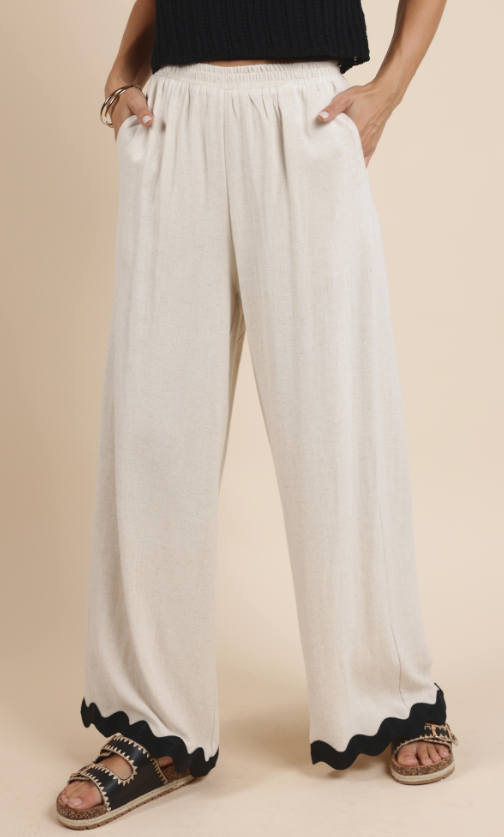 Wavy Trim Wide Leg Pants