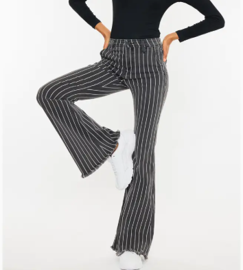 Flared High Rise Striped Jeans