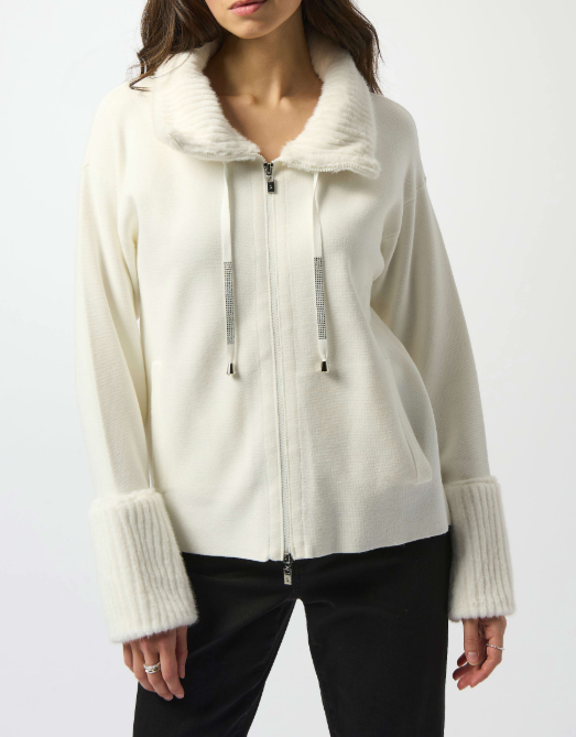 Sweater Knit Coat Faux Fur Trim