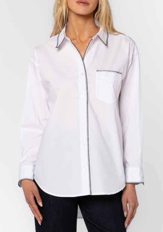 Ricky Contrast Stitch White Button Up