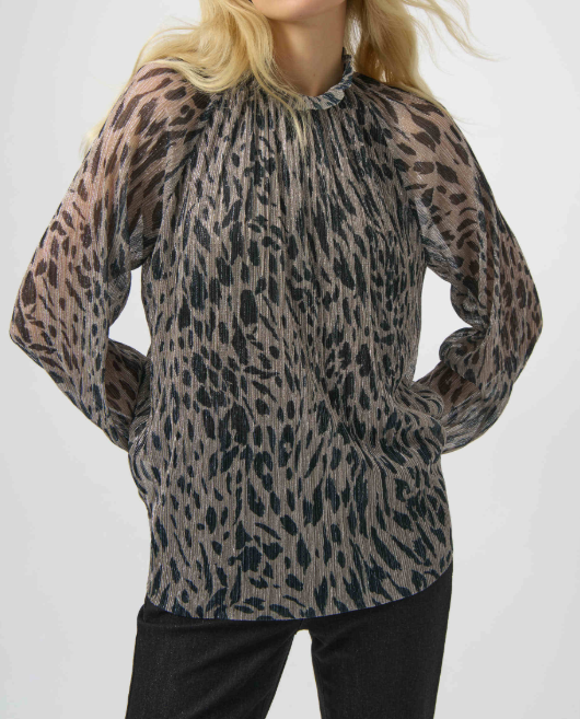 Plisse Mesh Animal Print Blouse