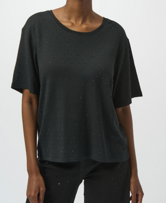 Knit Scoop Neck Tee with Rhinestones