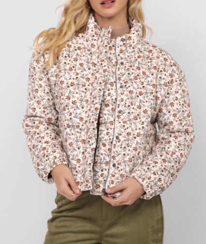 Floral Cord Puff Jacket