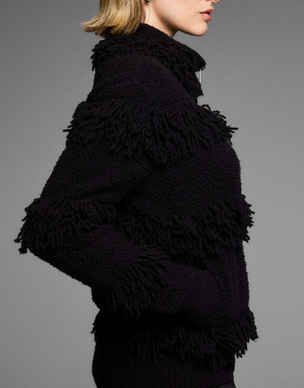 Placed Black Fringe Jacket