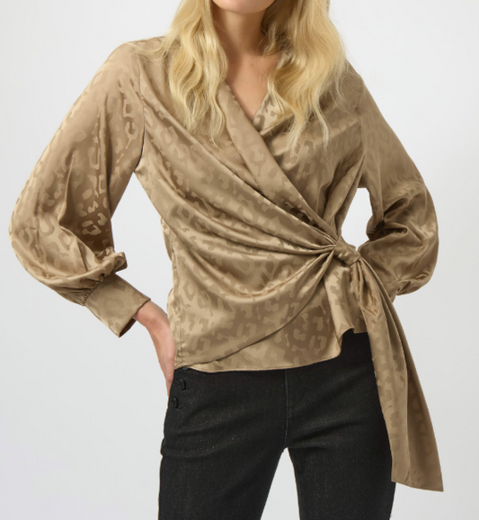 Jacquard Animal Print Wrap Blouse