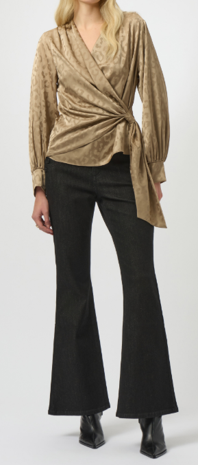 Jacquard Animal Print Wrap Blouse