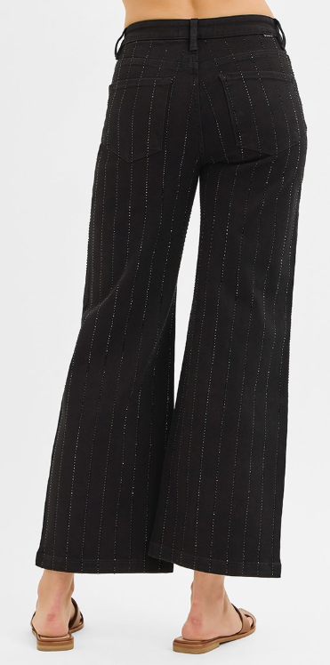 Rhinestone Pinstripe Wide Leg Jeans