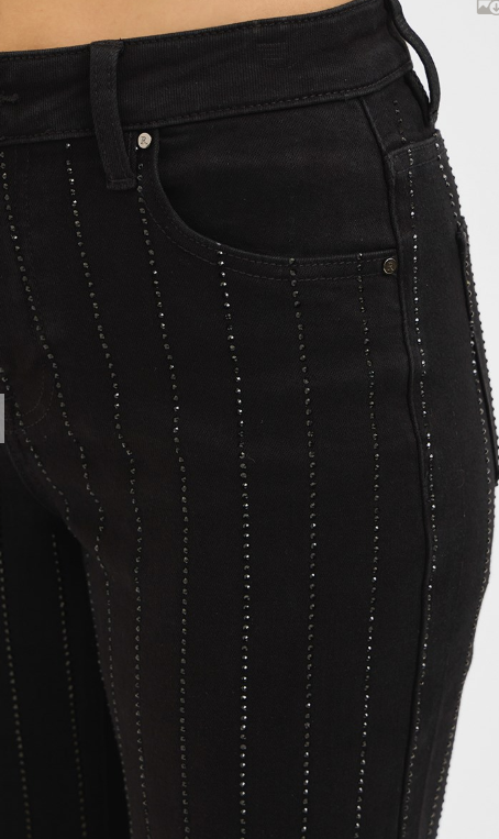 Rhinestone Pinstripe Wide Leg Jeans