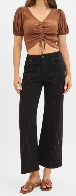 Rhinestone Pinstripe Wide Leg Jeans