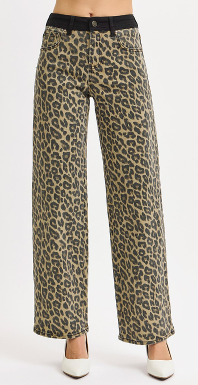 Leopard High Rise Wide Leg Jeans