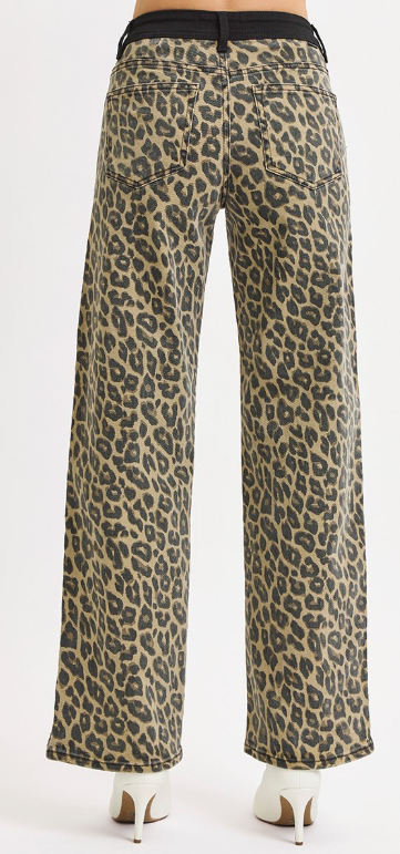 Leopard High Rise Wide Leg Jeans