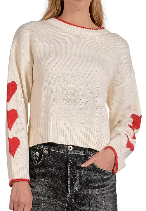 Heart Sleeve Crew Neck Sweater