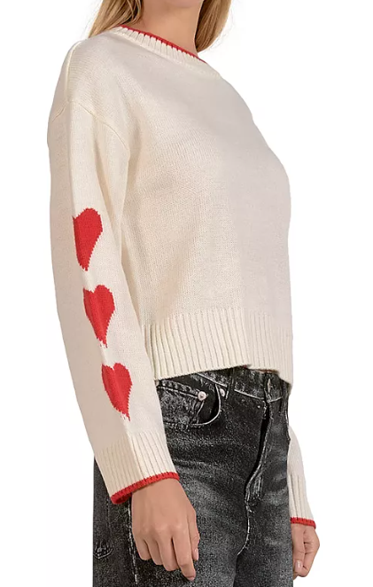 Heart Sleeve Crew Neck Sweater