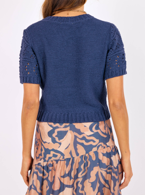 Janice Short Sleeve Navy Sweater