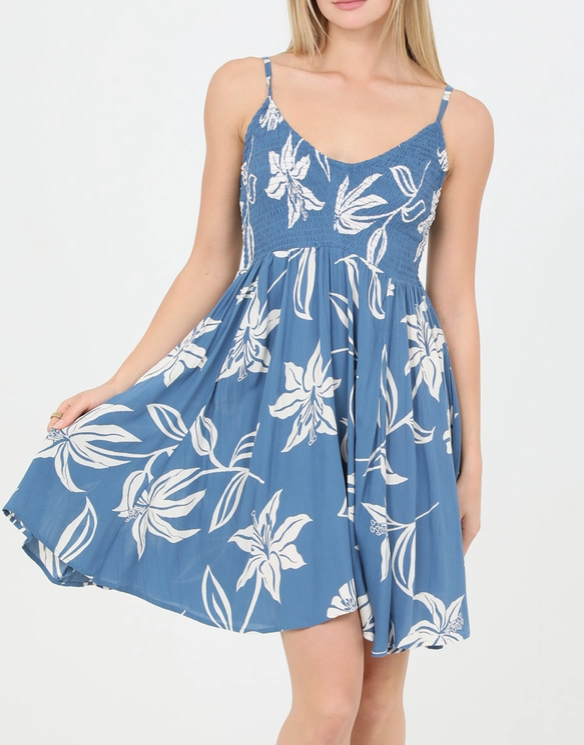 Blue Floral Smocked Dress